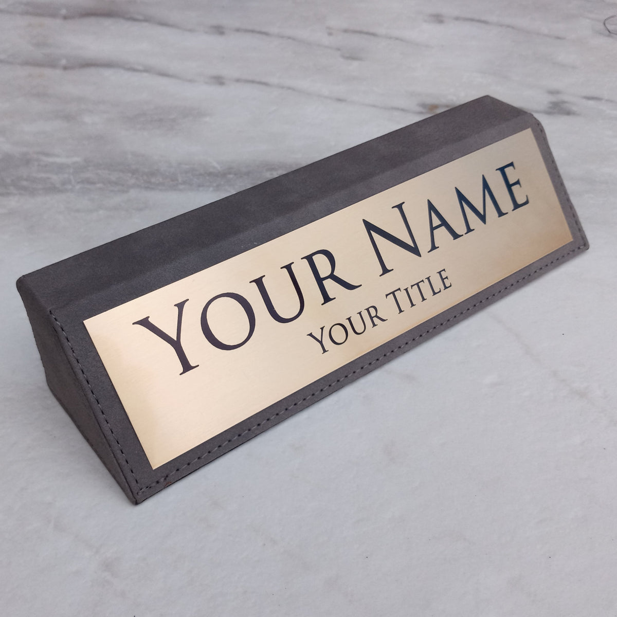 Leatherette Desk Signs - Gray &amp; Gold