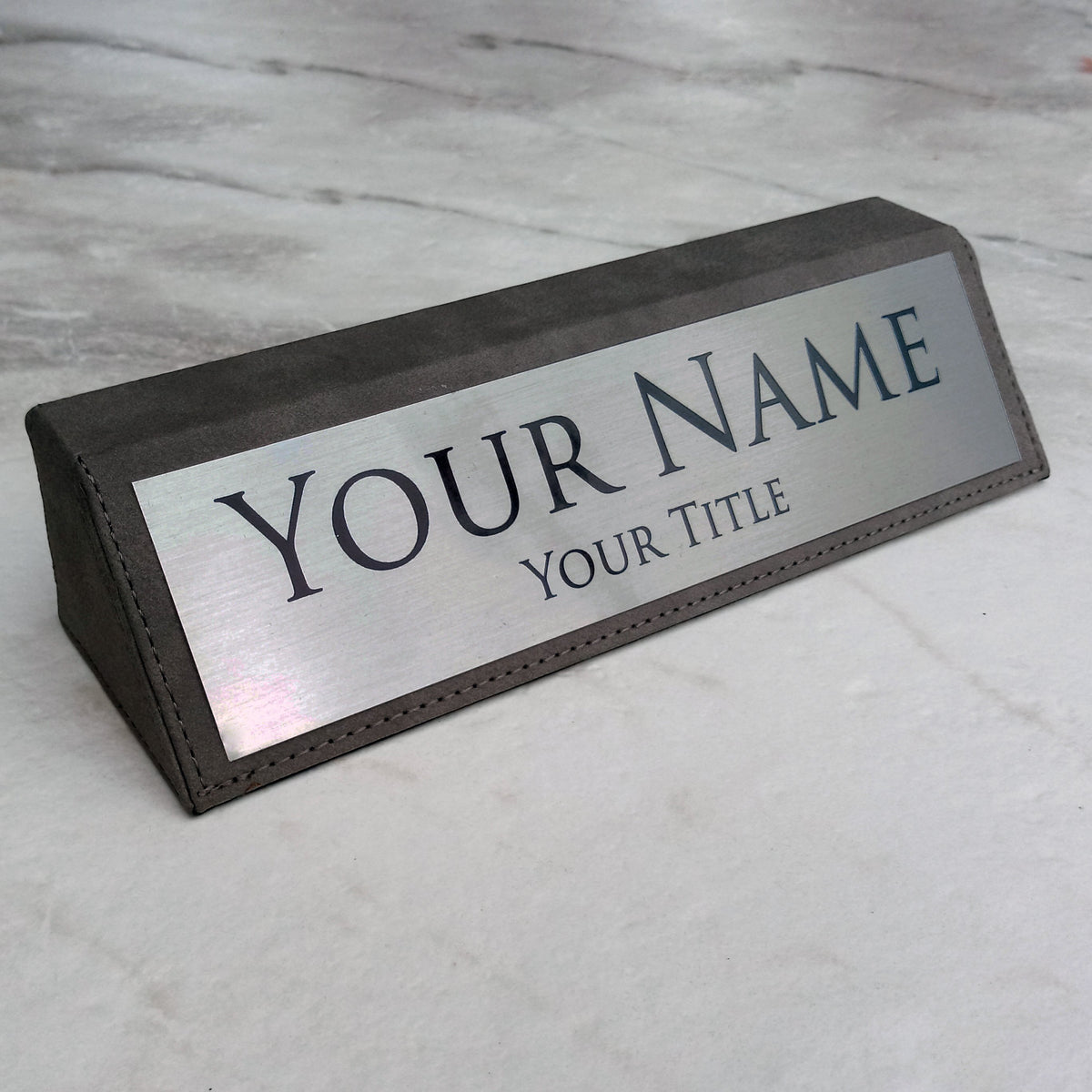 Leatherette Desk Signs - Gray &amp; Silver