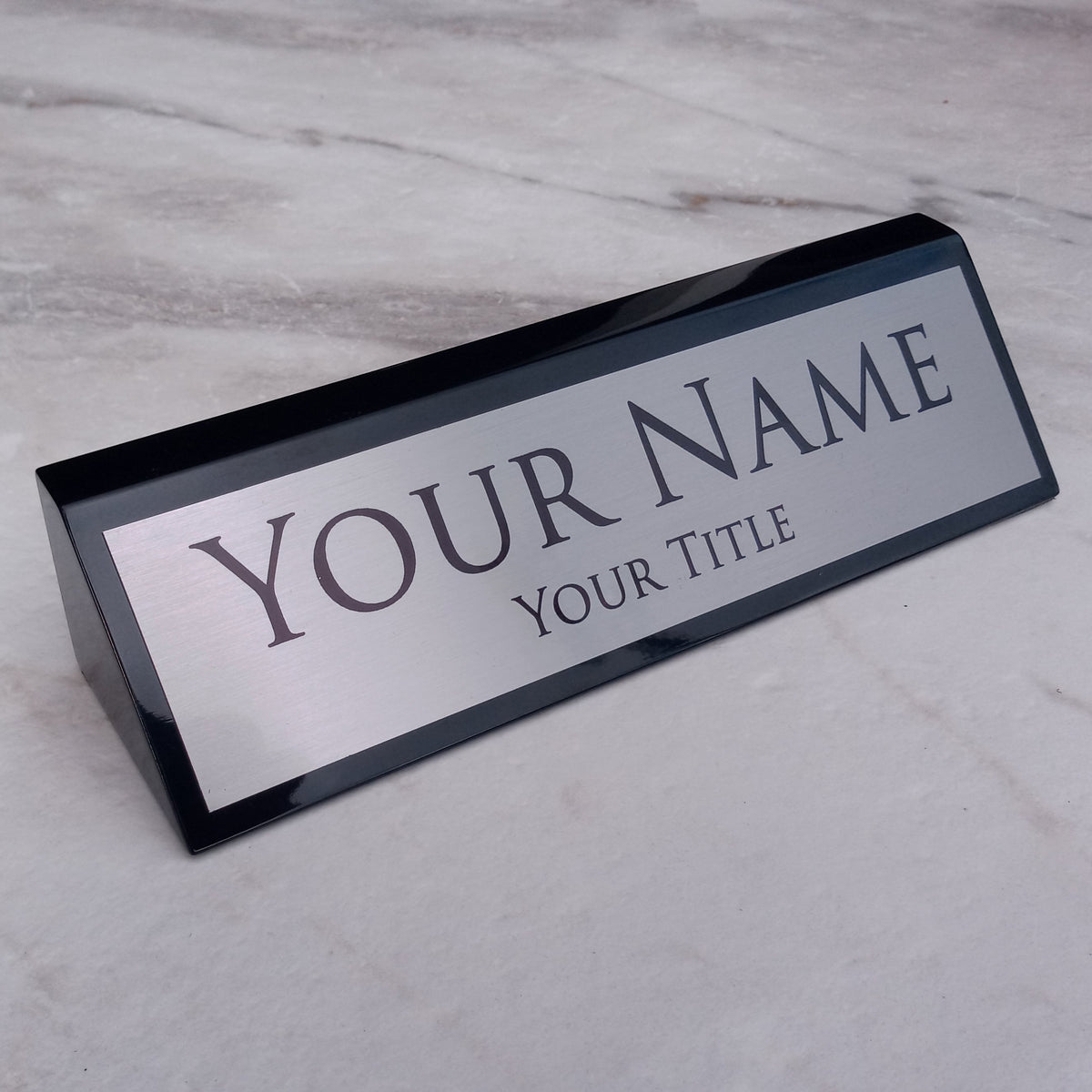 Personalized Wood Desk Sign - Black Wood with Silver
