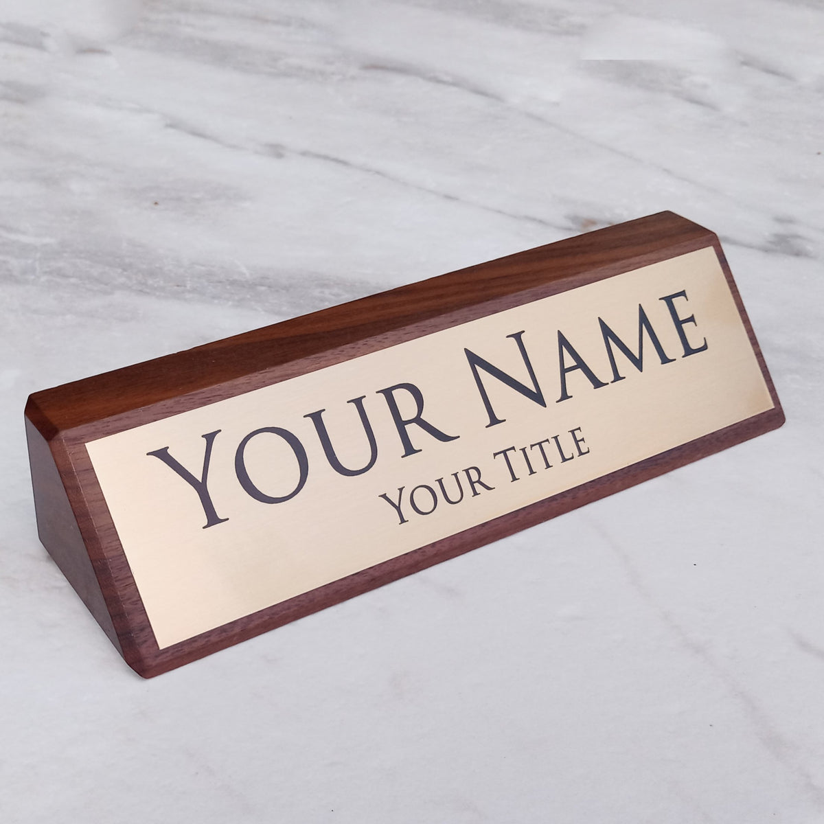 Personalized Wood Desk Sign - Walnut with Gold