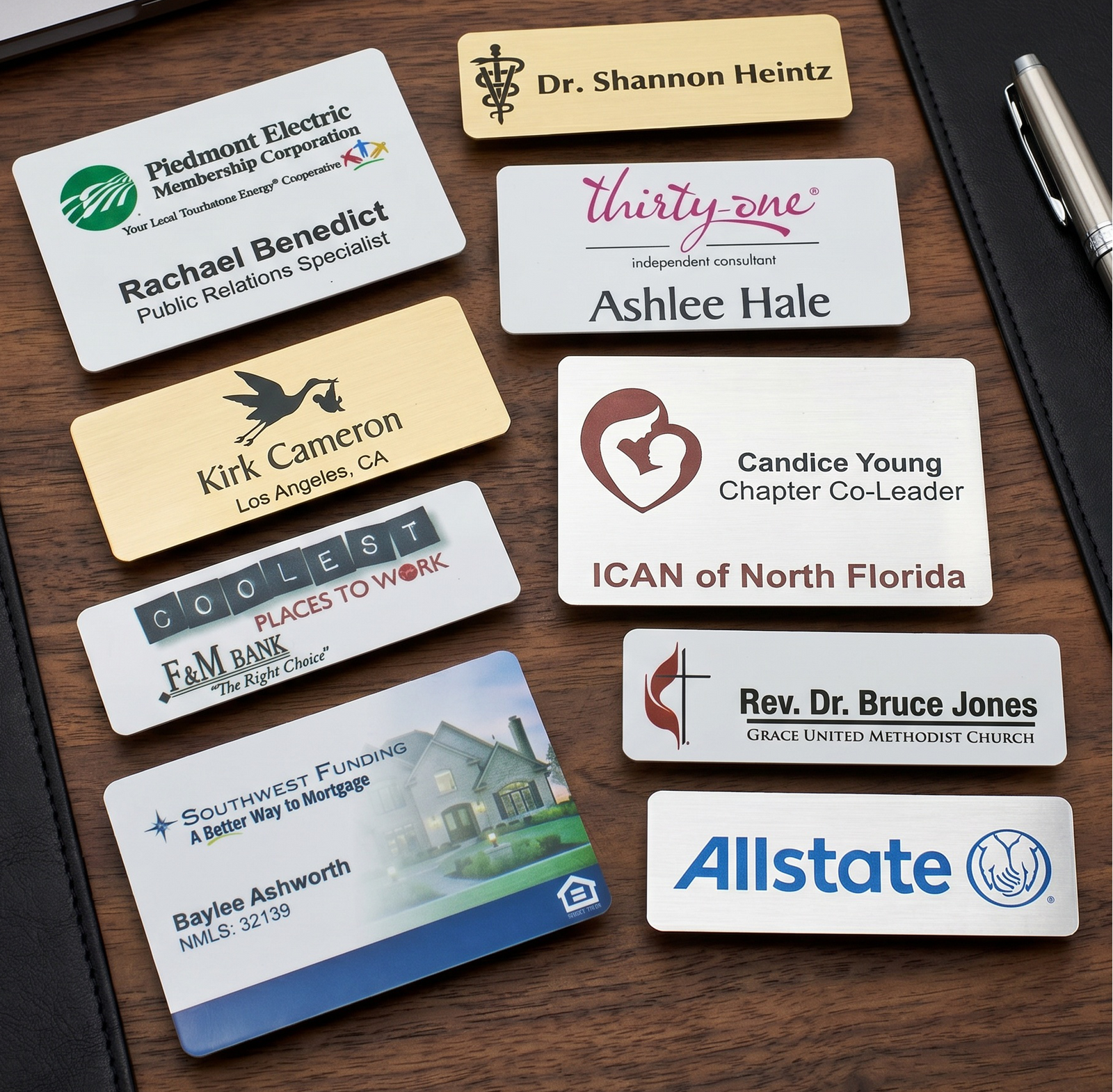 Metal Name Tags. Brushed Gold, Silver or White