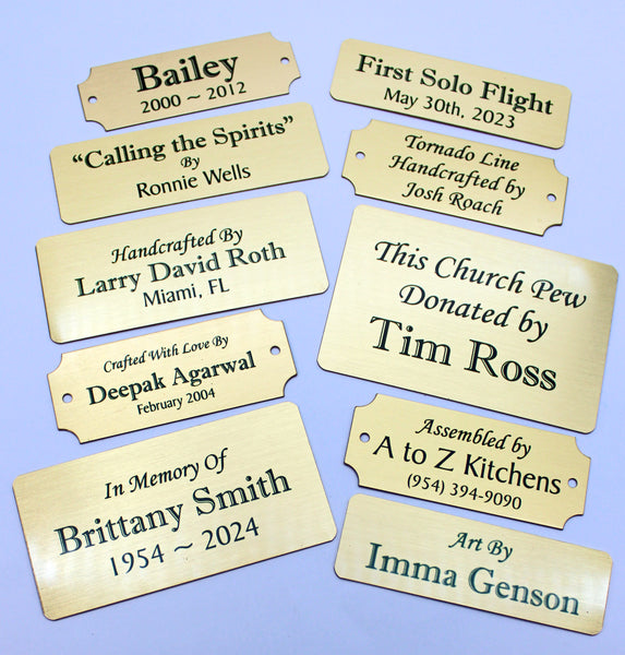 Brass or Aluminum Art & Woodworking Name Plates