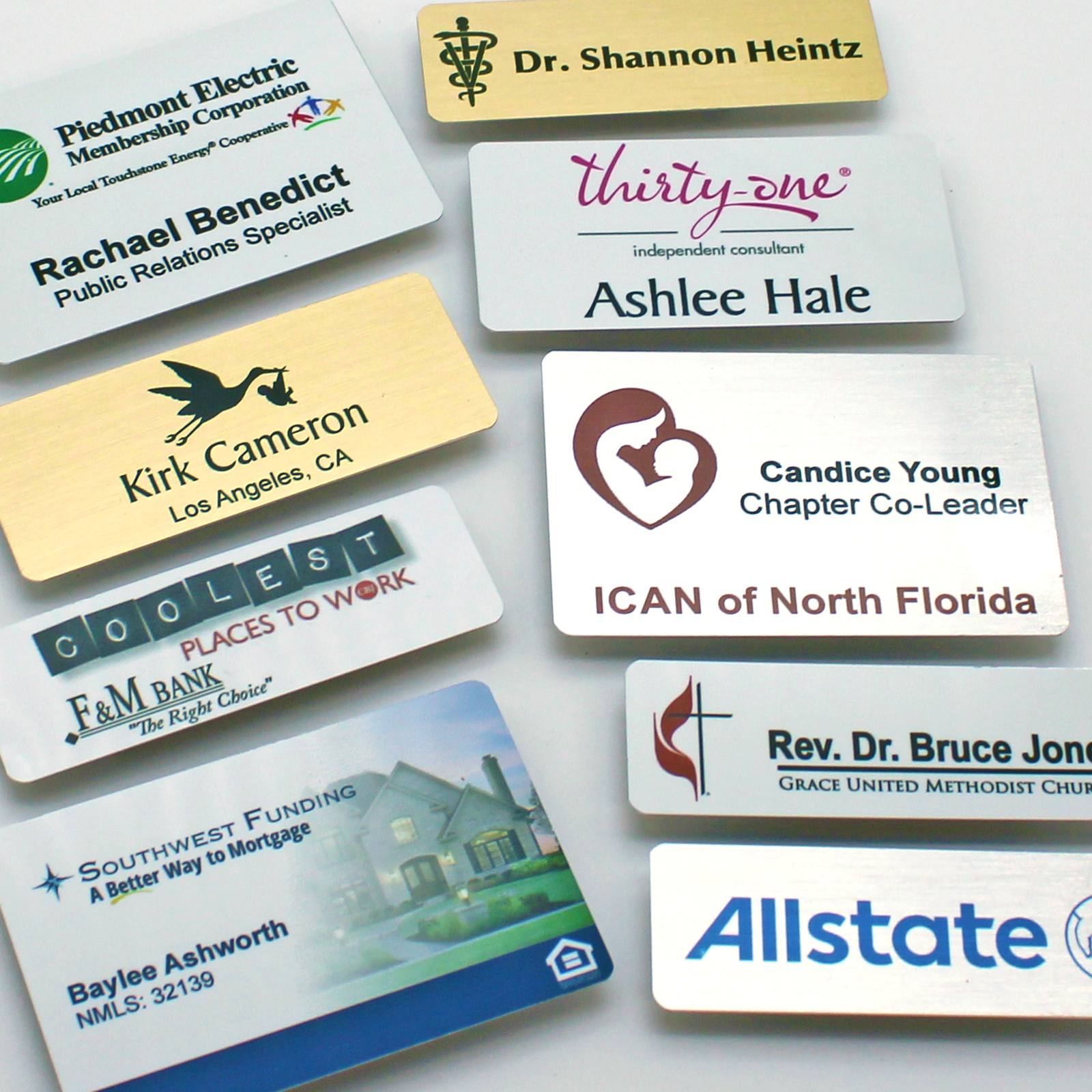 Metal Name Tags. Brushed Gold, Silver or White