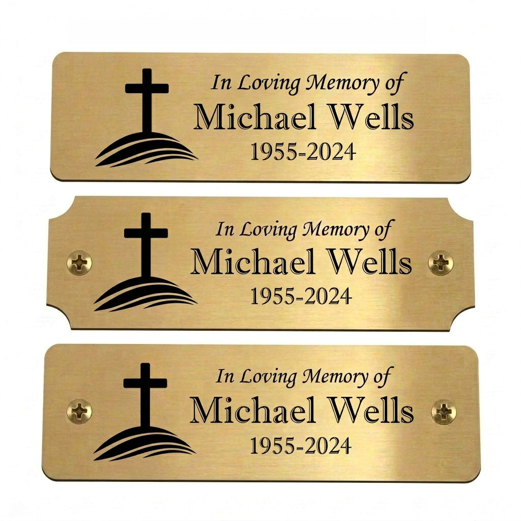 Memorial Plates with Cross on Hill