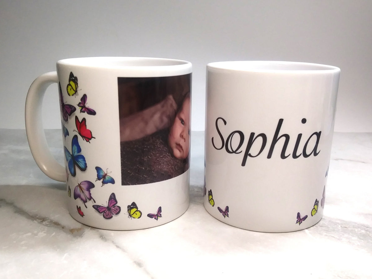 Personalized Mug - Choice of Photo or Name on Butterflies - SophiaImpressions