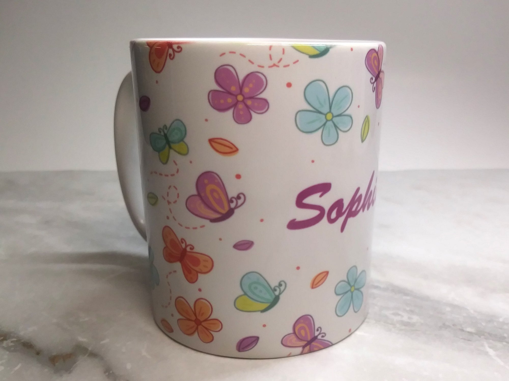 Personalized Mug with Name on Watercolor Butterflies - SophiaImpressions