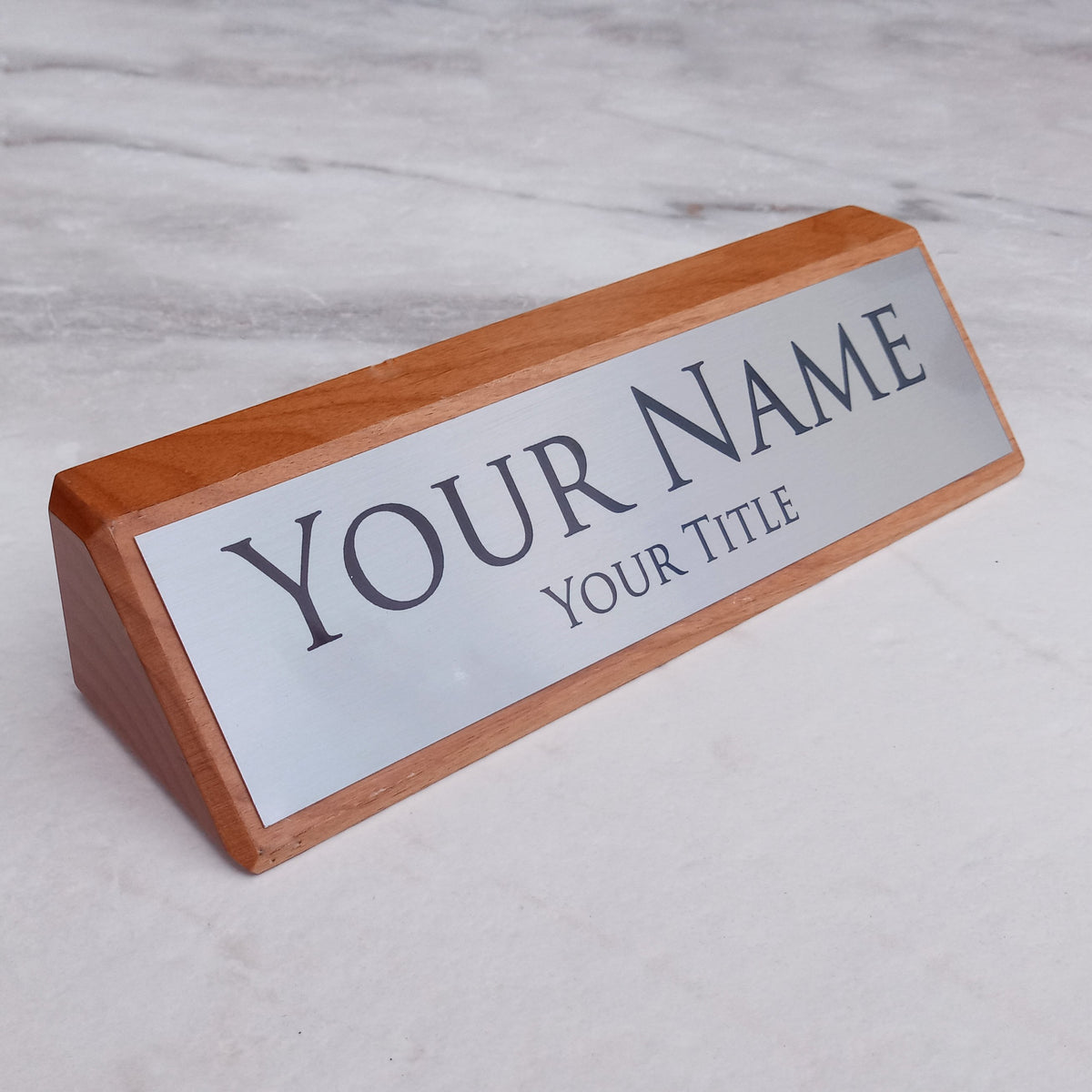 Personalized Wood Desk Sign - Adler with Silver