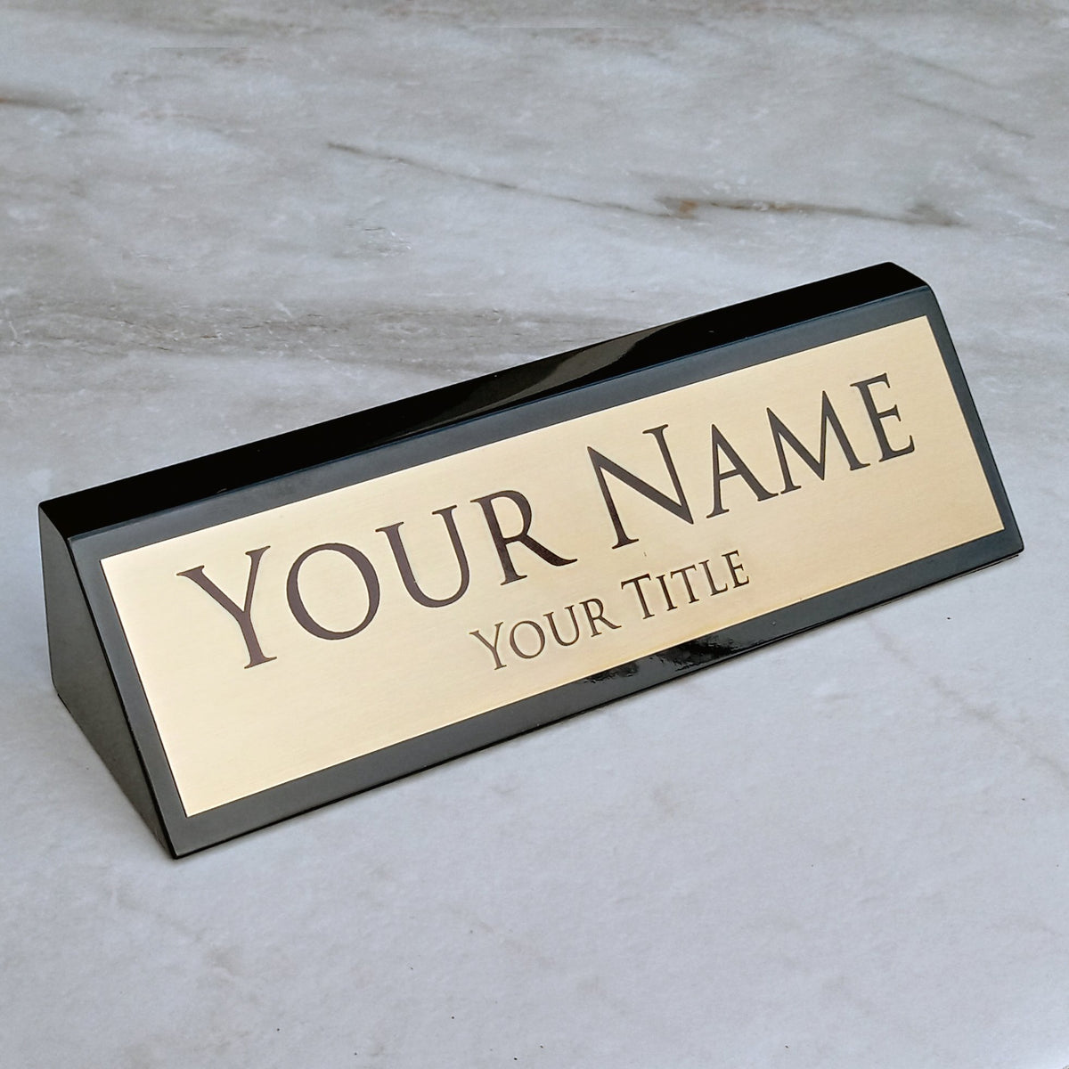 Personalized Wood Desk Sign - Black Wood with Gold