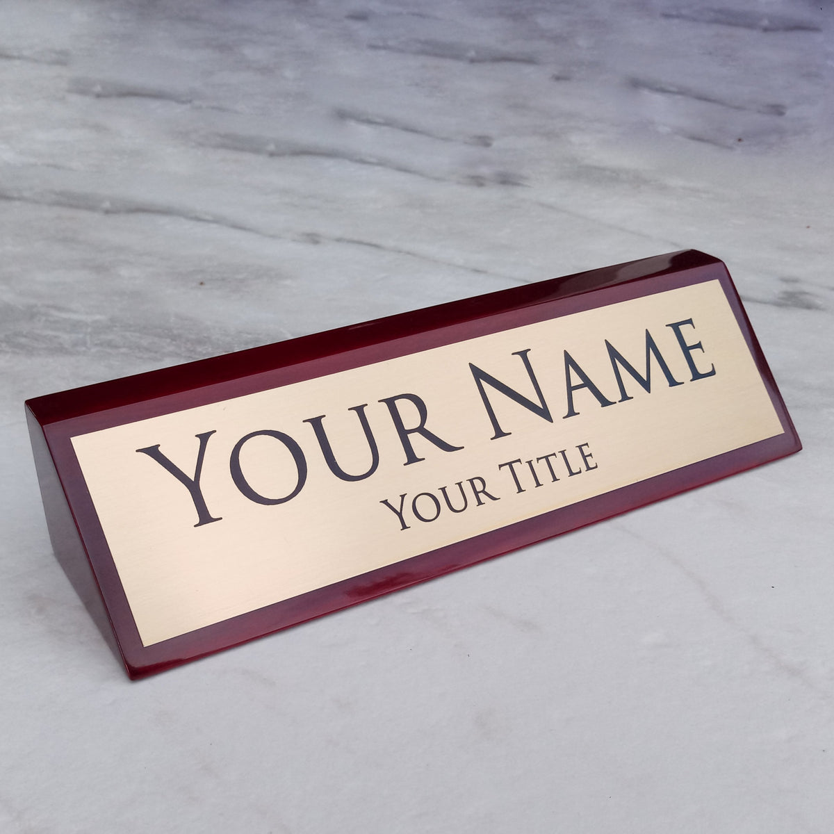 Personalized Wood Desk Sign - Rosewood with Gold